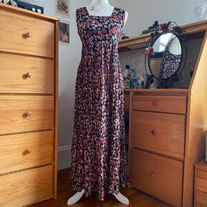 Vintage 90s Square Neck Boho Floral Neck Maxi Dress